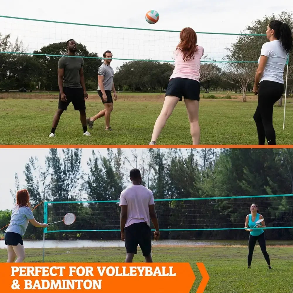 20ft Professional Volleyball Badminton Net Set, Heavy Duty Steel Poles Adjustable Height for Outdoor Sports