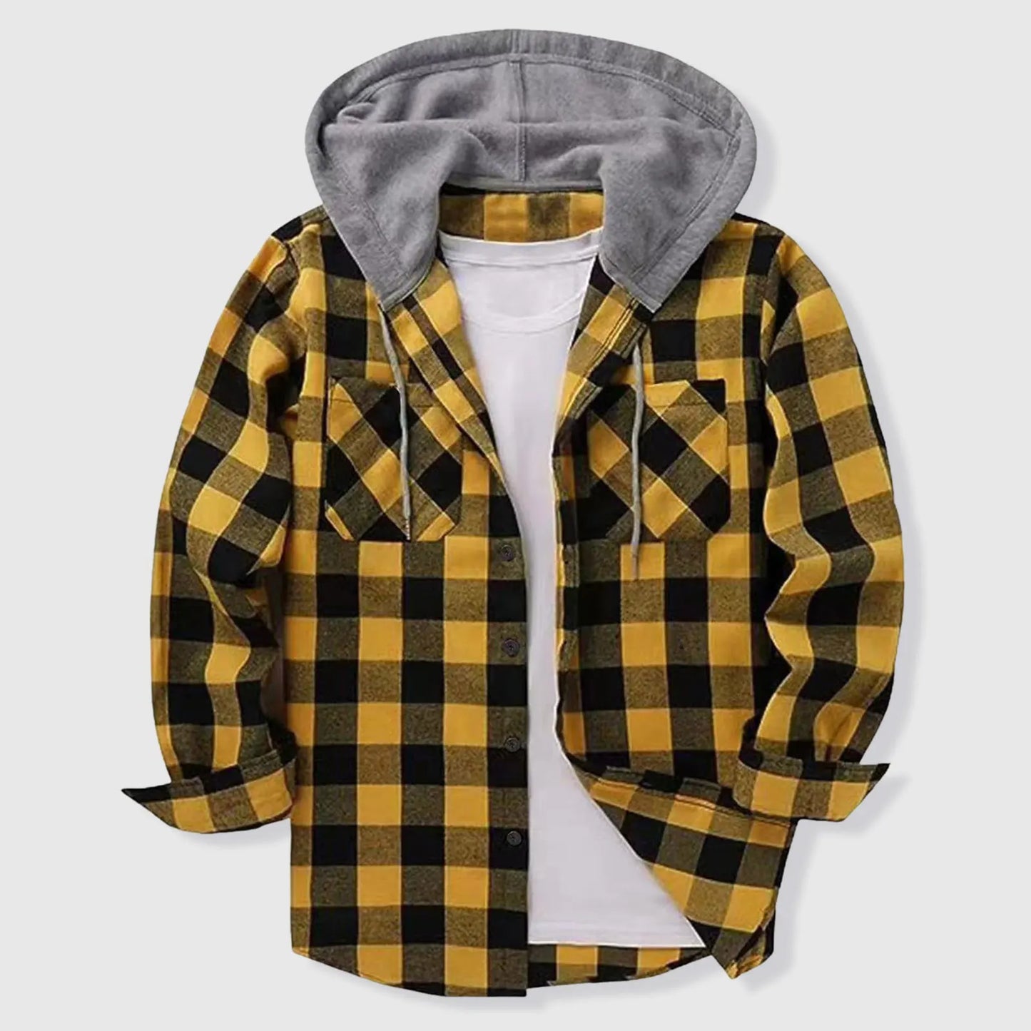Mens Body Romper Men's Button Plaid Hooded Casual Shirt With Double Pockets And Drawstring Mens Lightweight Short Sleeve Shirts