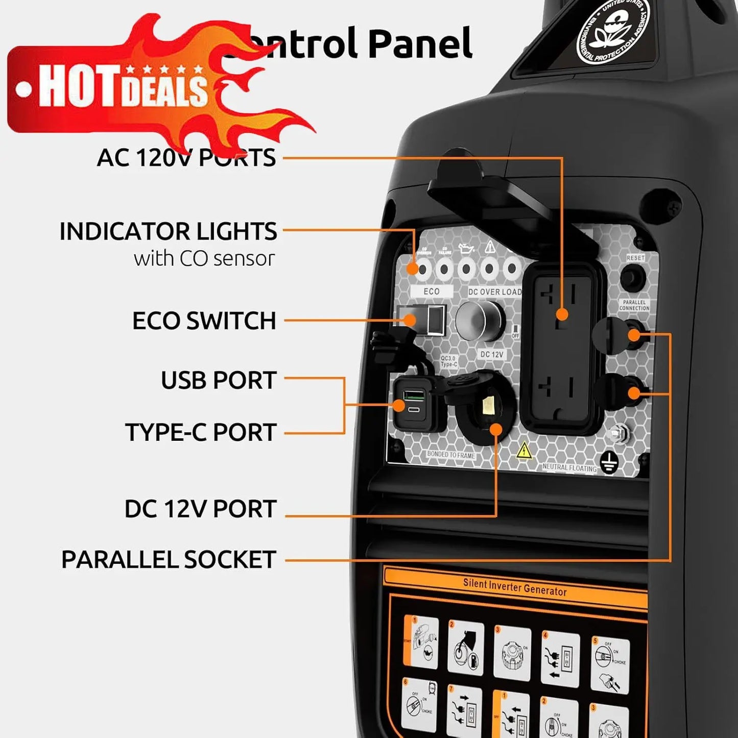 Portable Inverter Generator 2500W Gas Powered Super Quiet
