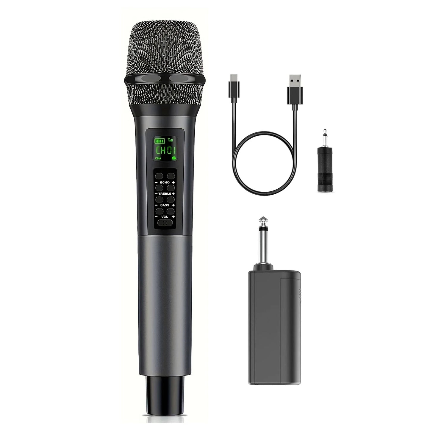 Rechargeable Handheld Wireless Microphones with Echo Treble BASS VOL Control for Karaoke Singing