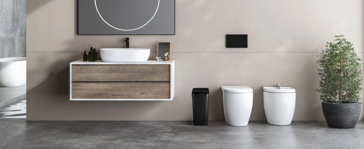 2 Pack 12L Bathroom Automatic Trash Can Touchless Motion Sensor Slim Garbage Can Lid for Bedroom Living room Office Black
