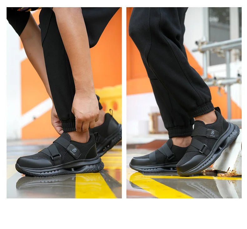 Velcro-Fastened Men's Breathable Casual Work Safety Shoes with Impact and Puncture Resistance