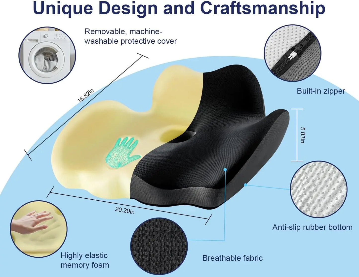 Breathable Office Chair Cushion - Enhanced Hip & Leg Relief Let 8+ Hour Sitting Comfort, for Office/Game/Wheelchair