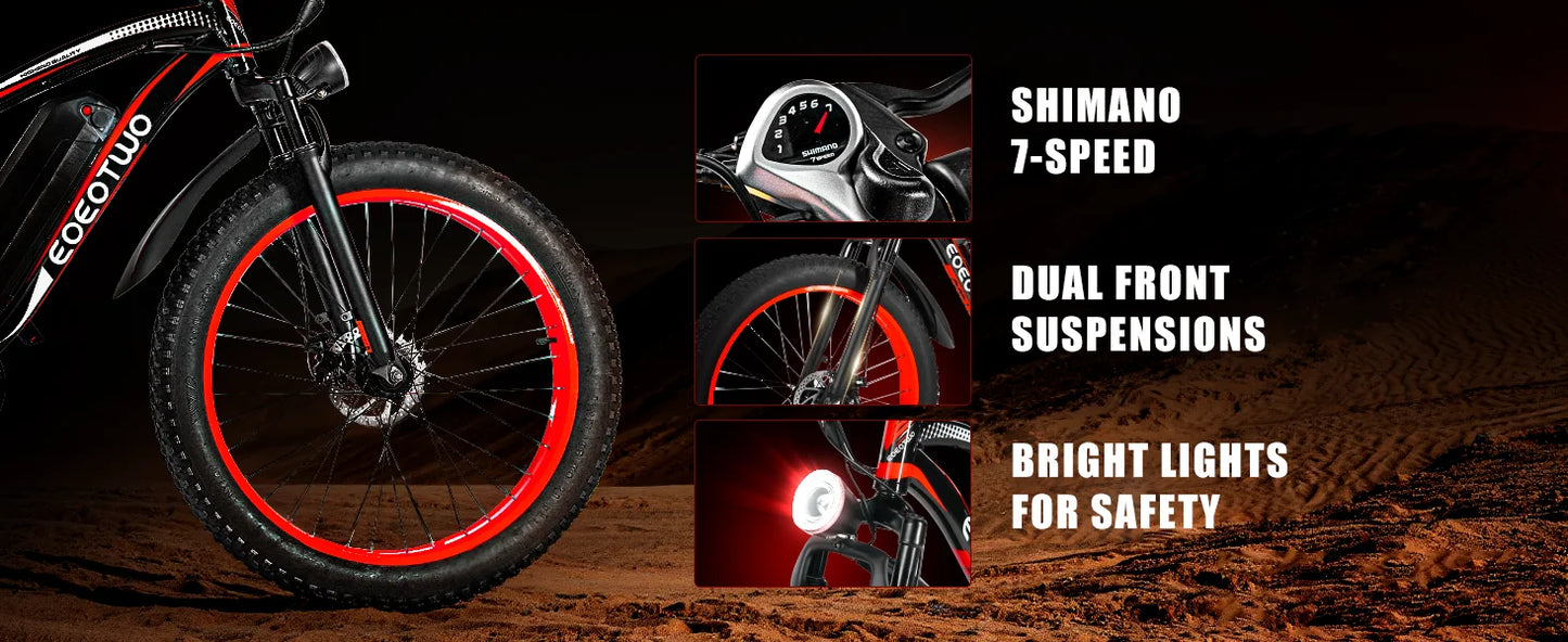 EOEOTWO 1500W Electric Bike 48V 15Ah Battery 26" 4.0 Fat Tire Ebike 34MPH High Speed Mountain Bicycle Off-Road Snow Bike for Adults
