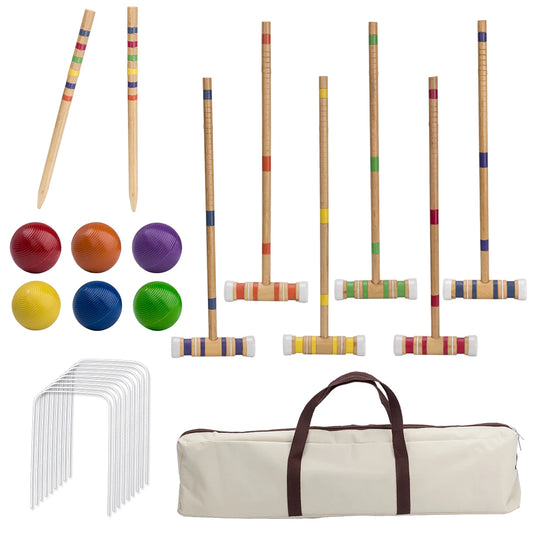 Six-Player Croquet Set with Wooden Mallets, Colored Balls, Sturdy Carrying Bag for Adults &Kids, Perfect for Lawn,Backyard,Park