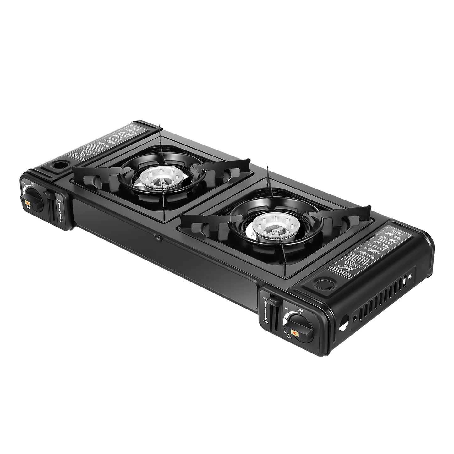 Camping Stove Dual Burner W/Grill Tray & Storage Case Portable Outdoor Cooking Gear for Picnic BBQ Hiking