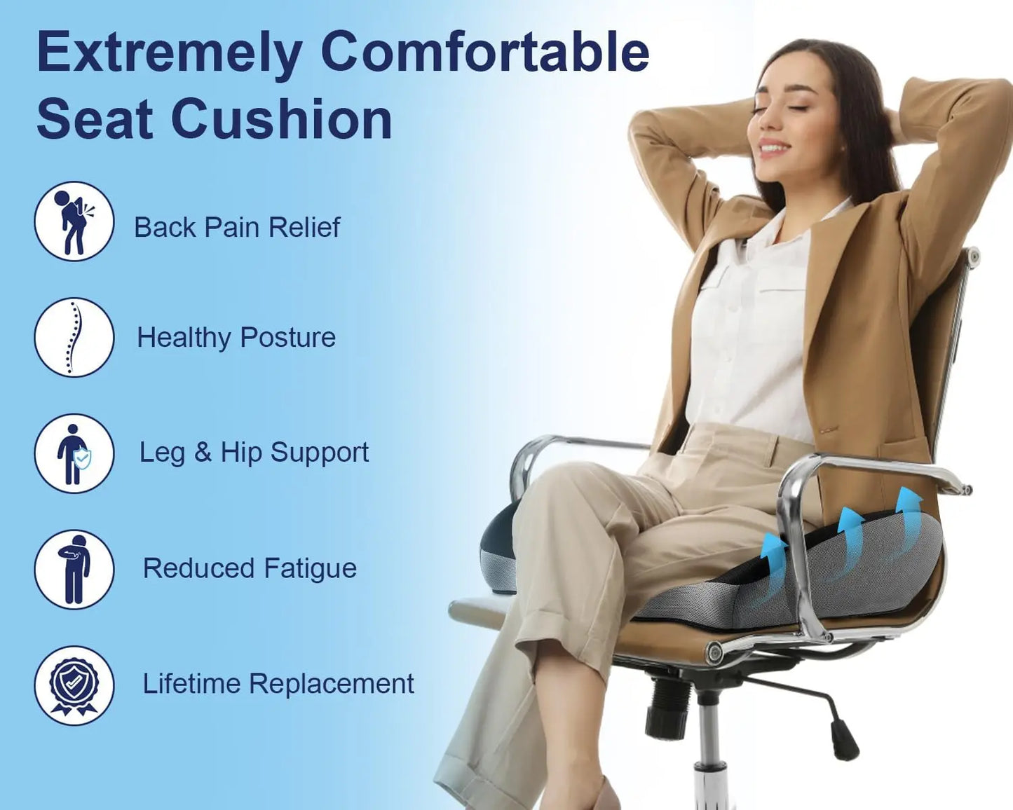 Breathable Office Chair Cushion - Enhanced Hip & Leg Relief Let 8+ Hour Sitting Comfort, for Office/Game/Wheelchair