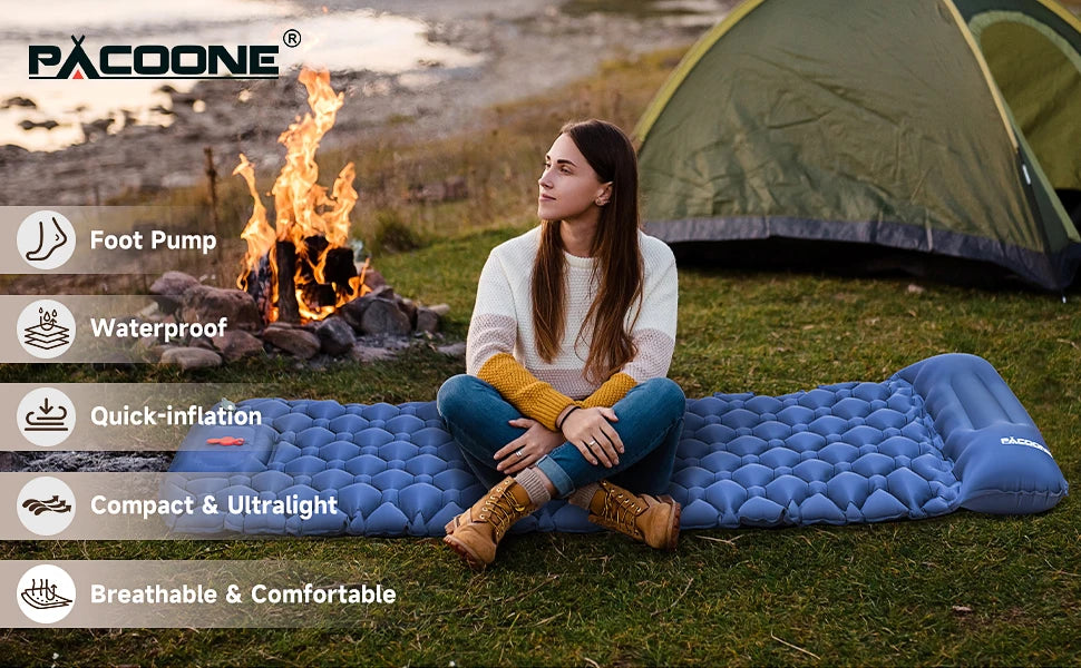 PACOONE Camping Press-type Inflatable Mattress Moisture Waterproof Outdoor Sleeping Pad Bed Beach Air Mat Tent Travel Cushion