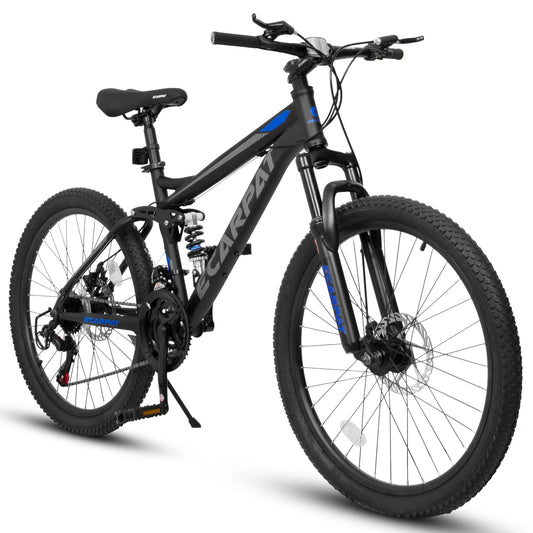 Ecarpat Dual Full Suspension Mountain Bike 24/26/27.5 Inch, Mens Women Teenagers Boy Girl Mountain Bike, 21-Speed Disc Bicycles