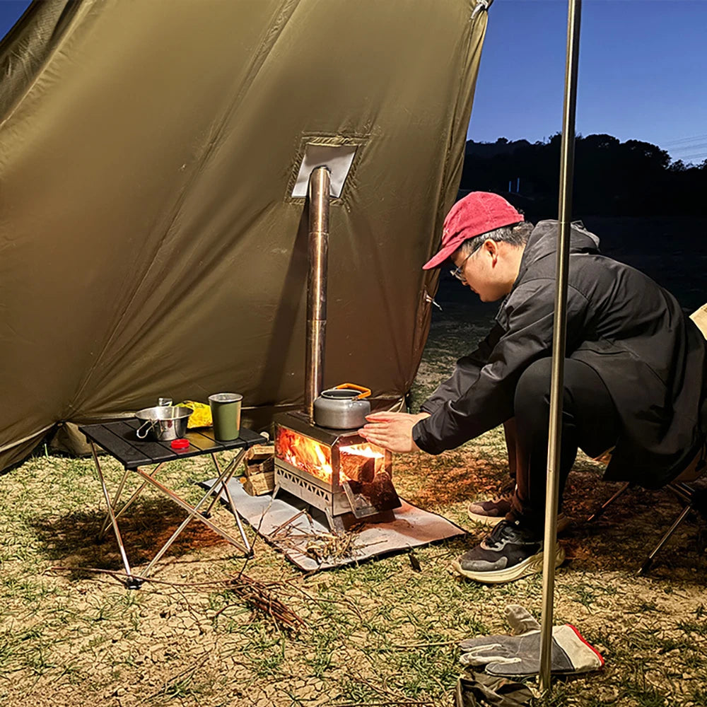 4 Season Camping Hot Tent with Stove Jack Waterproof Tipi Teepee Tent for 2 3 4 Person Winter Fishing Hiking Survival Bushcraft
