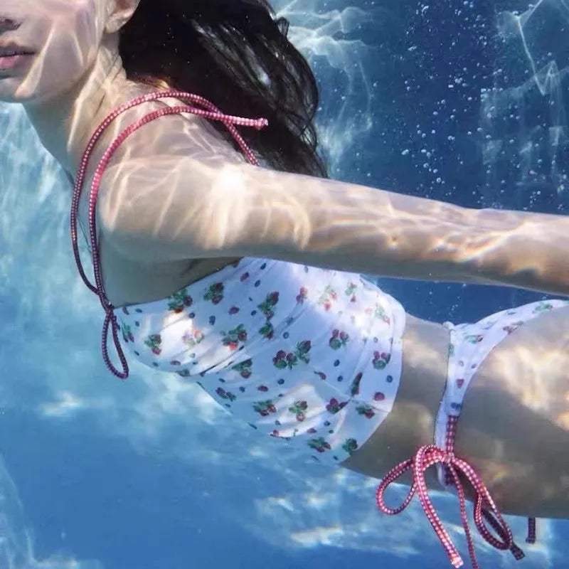 2024 Floral Tie-Dye Bikini Separate Strap Women's Swimming Suit Vacation Thermal Spring Beach Holiday Swimwear