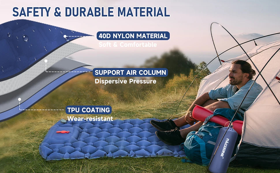 PACOONE Camping Press-type Inflatable Mattress Moisture Waterproof Outdoor Sleeping Pad Bed Beach Air Mat Tent Travel Cushion