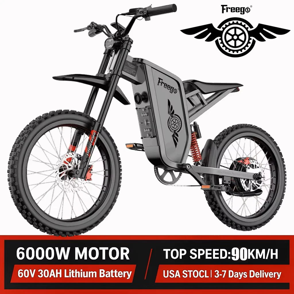 Freego X2 Pro Electric Motorcycle for Adults 6000W Brushless Gearless Motors 30AH Lithium Battery Speed 90Kmh Electric Dirt Bike
