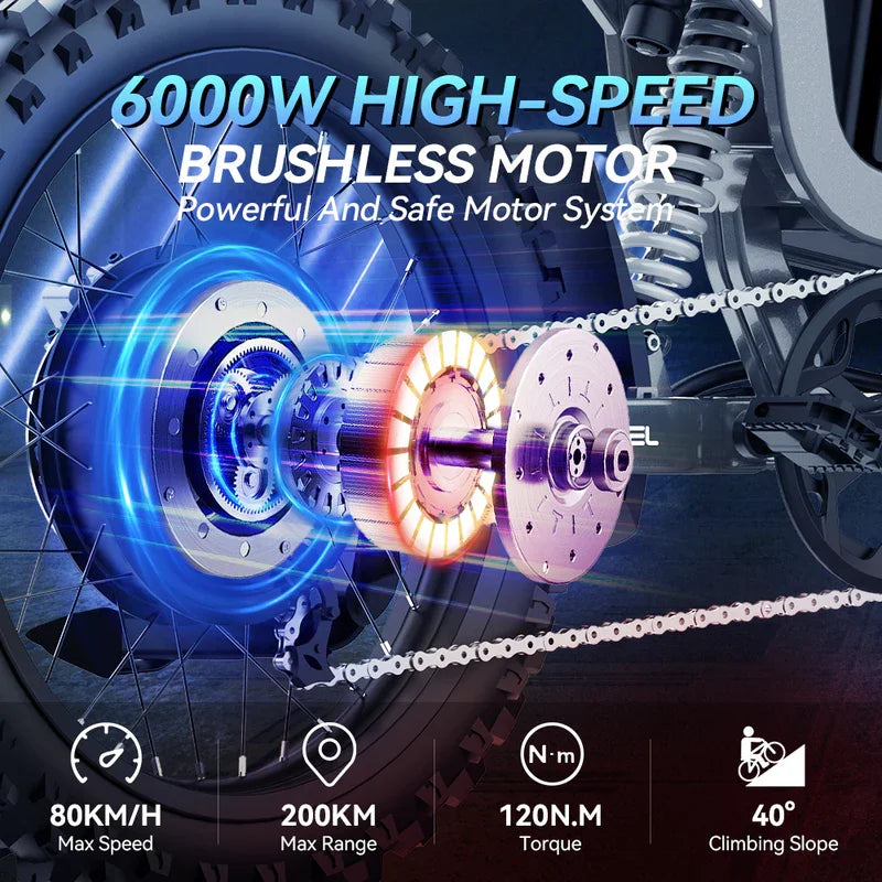 Coswheel Electric Bike 6000W Motorcycles R19 72V 40AH Battery Dirt Mountain Bike Lightweight Off-Road EBike For Adult