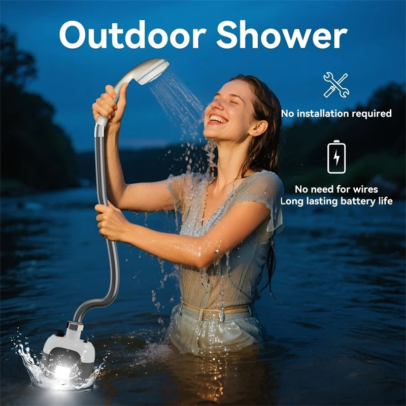 1 PCS Rechargeable Outdoor Camp Shower Pump With LED Light 2200mAh Battery Portable Shower For Hiking Outside Activities