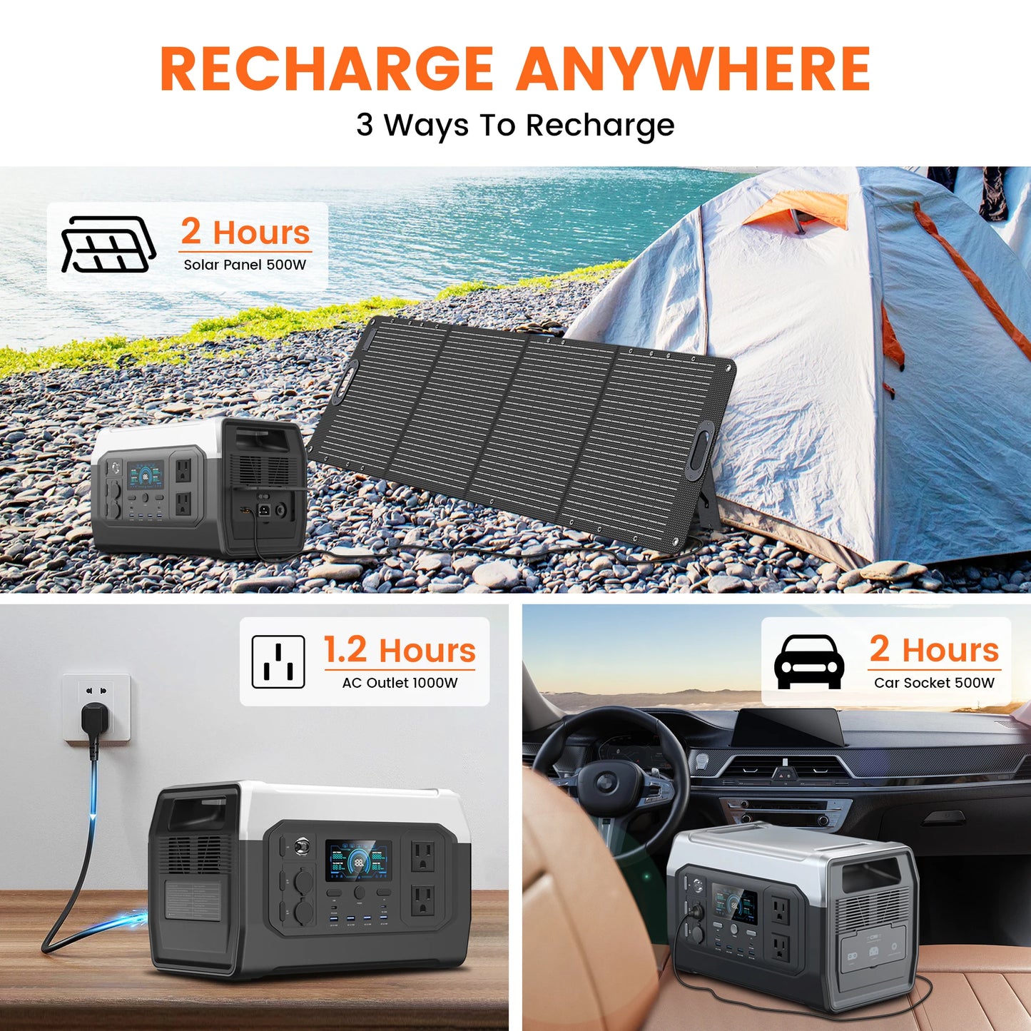 Ctolity XP1000 1024Wh 1600w Portable Power Station for Camping, UPS Function, Lifepo4 Battery, One Hour Fast Full Charing