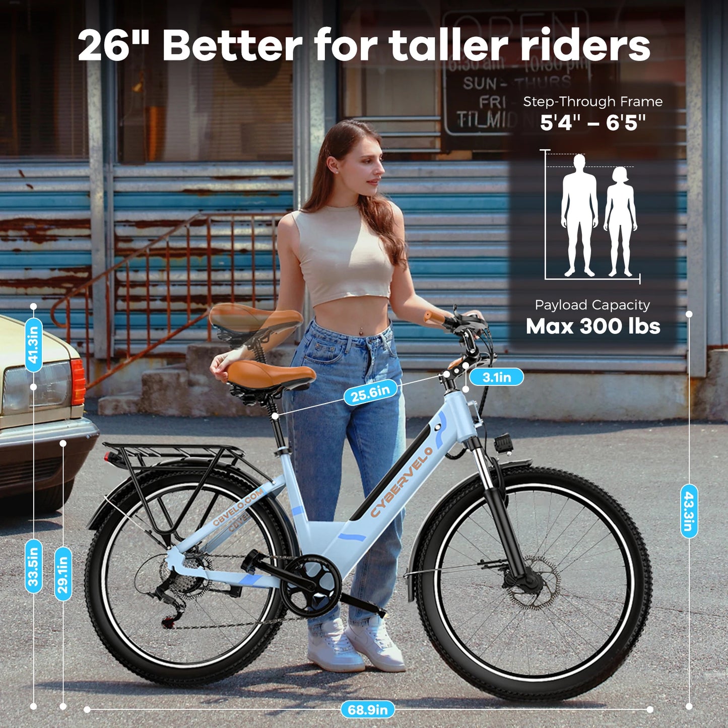 1000W Peak 26" Step-Thru Electric Bike, 48V Detachable Battery, 7-Speed Adult Urban Commuter Ebike EK2