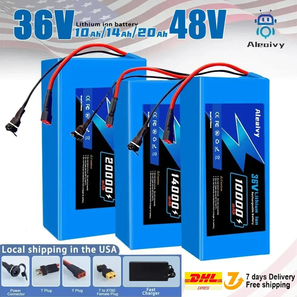 Aleaviy 36V 20Ah Electric Bike Lithium Battery Pack 20000mAh Li ion Ebike Battery for Bicycle Scooter Motorcycle with Charger