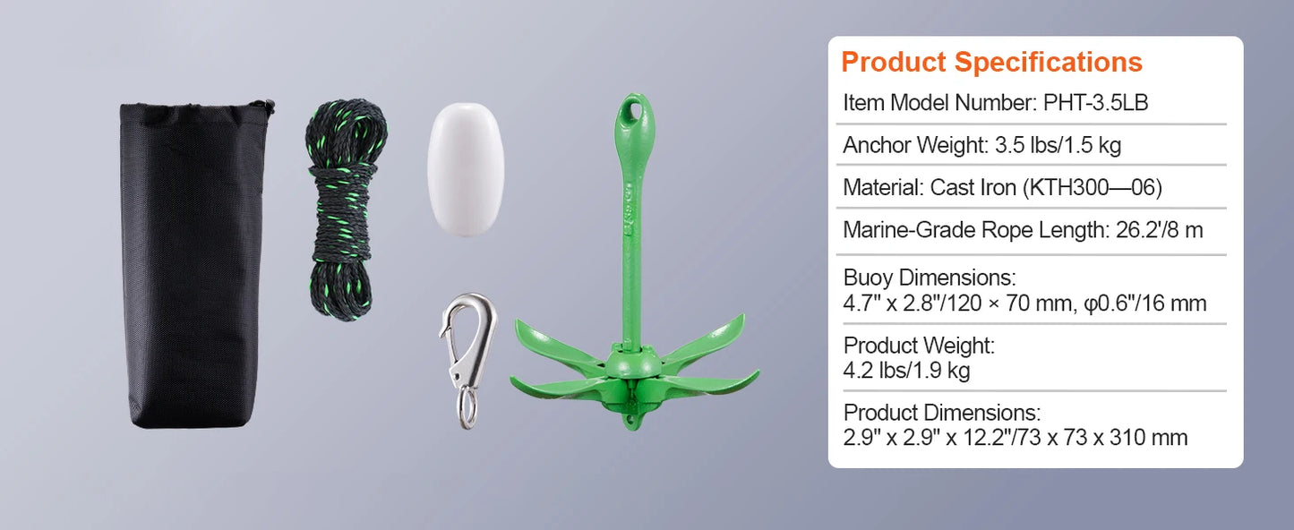 SucceBuy Kayak Anchor Kit 3.5 lb Paddle Board Anchor Kit with 26.2 ft Rope and Buoy Folding Small Boat Anchor with Storage Bag