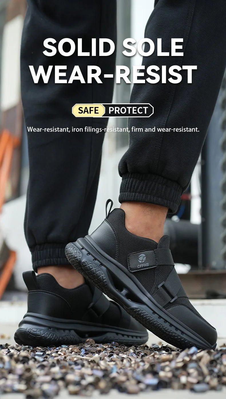 Velcro-Fastened Men's Breathable Casual Work Safety Shoes with Impact and Puncture Resistance