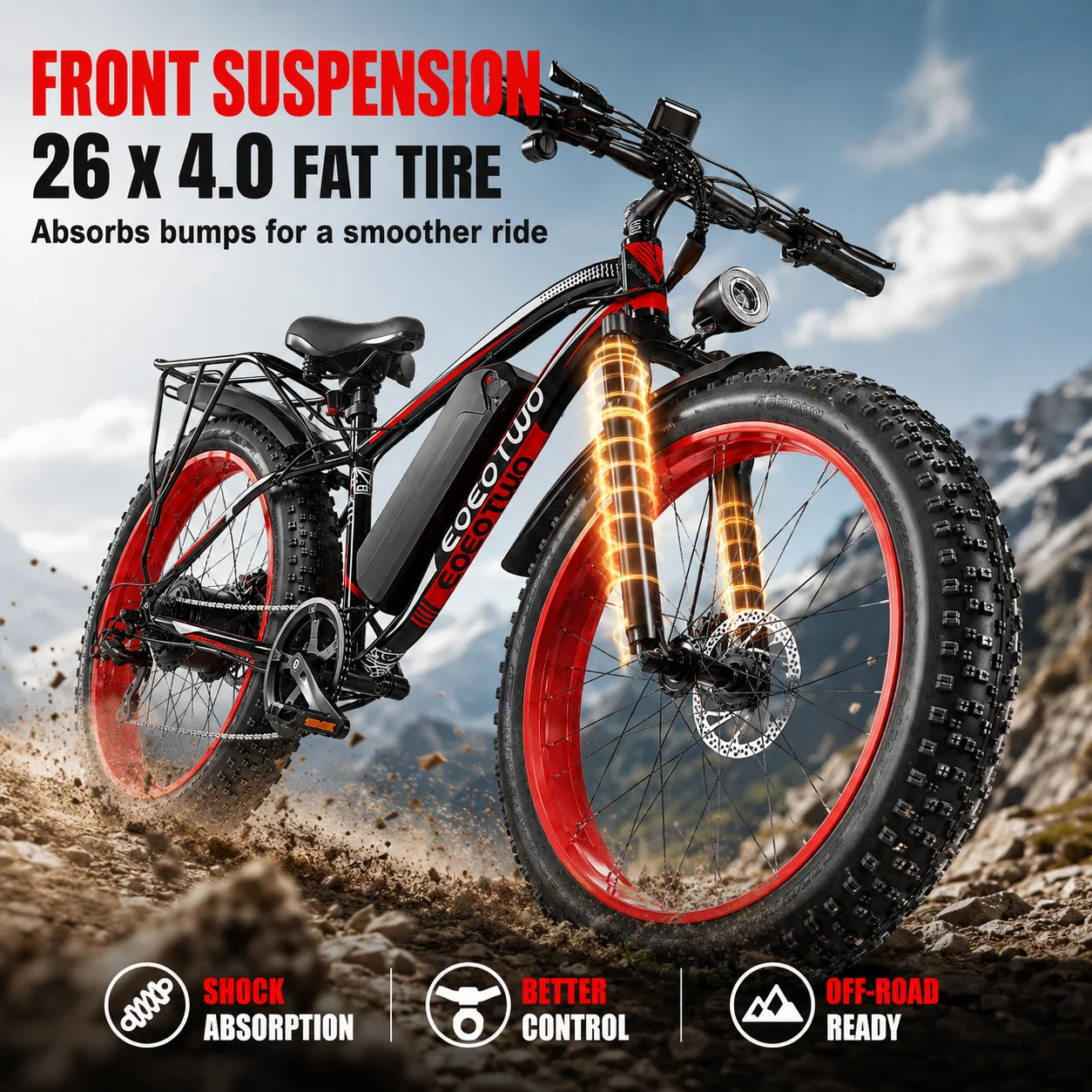 EOEOTWO 1500W Fat Tire Electric Bike for Adults 26"x4.0 All Terrain Ebike 34MPH Fast Mountain E-Bike 48V Long Range Snow Beach Bicycle