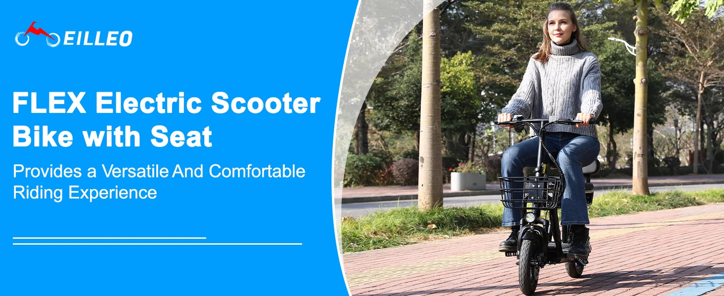 Spacewalk 36V Electric Scooter with 3 Seats for Adults Power by 500W Motor Peak, E Bike with 14" Tire and 20 Miles Range&17.4Mph