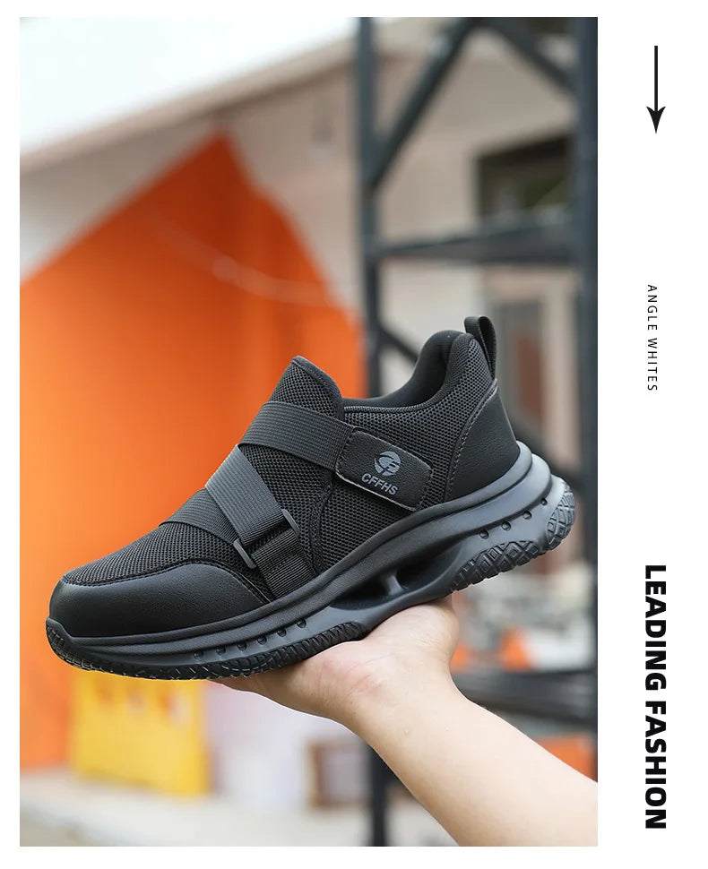 Velcro-Fastened Men's Breathable Casual Work Safety Shoes with Impact and Puncture Resistance