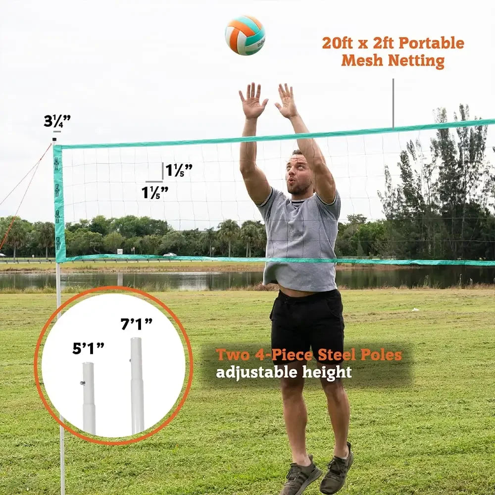 20ft Professional Volleyball Badminton Net Set, Heavy Duty Steel Poles Adjustable Height for Outdoor Sports