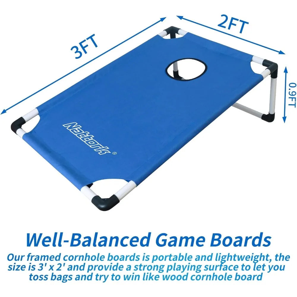 Portable Cornhole Set PVC Framed Corn Holes Outdoor Game Set with 2 Cornhole Boards, 8 Cornhole Bean Bags and Carrying Case, Cam