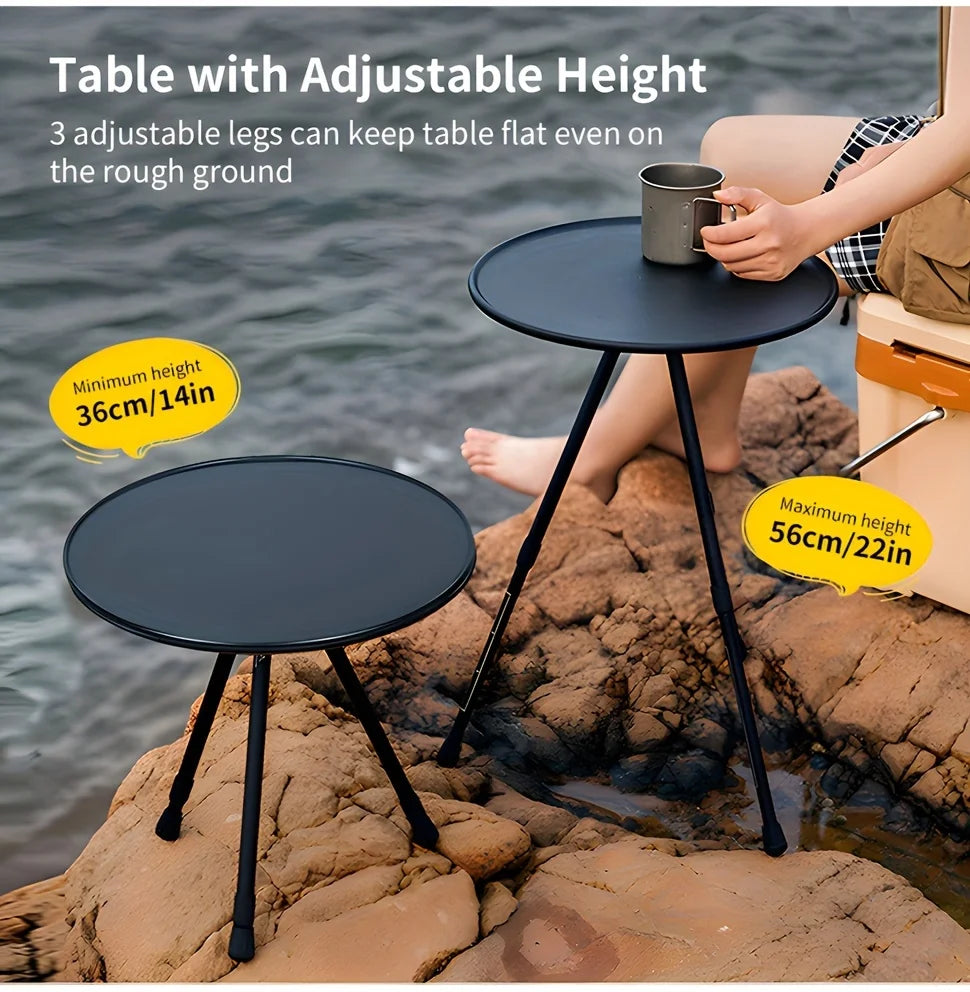WESTTUNE 2 Pcs Set Camping Round Table with Mesh Bag Ultralight Portable Folding Adjustable Table for Picnic Indoor Outdoor