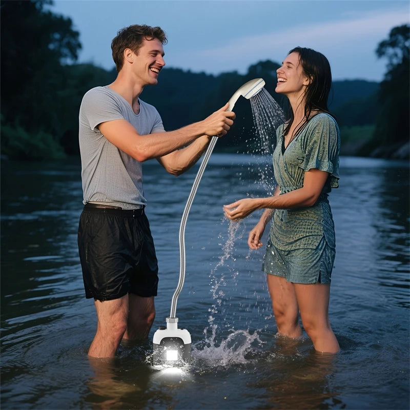 1 PCS Rechargeable Outdoor Camp Shower Pump With LED Light 2200mAh Battery Portable Shower For Hiking Outside Activities