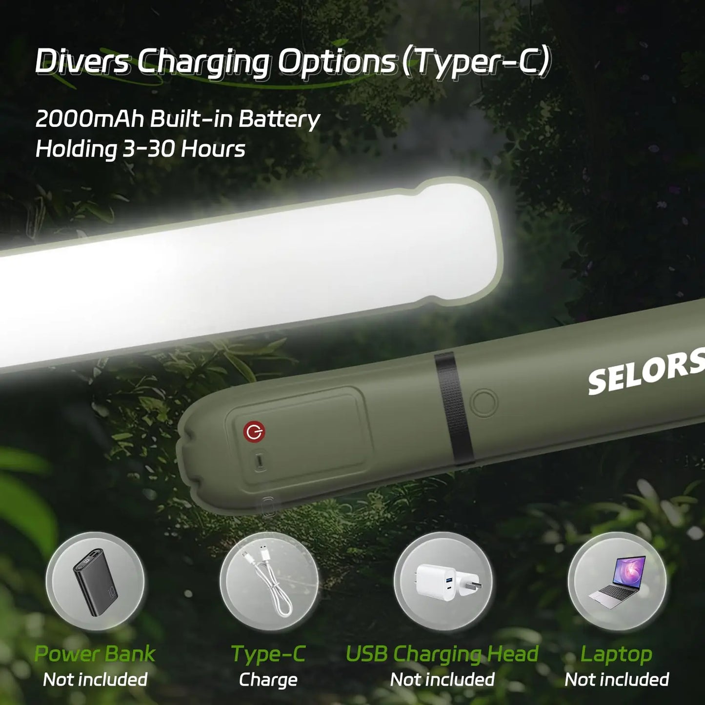 SELORSS Rechargeable Camping Light Waterproof 2000mAh Lamp