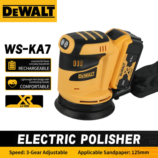DeWalt WS - KA7 XR LI - ION Electric Polisher – Rechargeable, Lightweight Mini, ComfortGrip, 3 - Gear Adjust, 125mm Sandpaper
