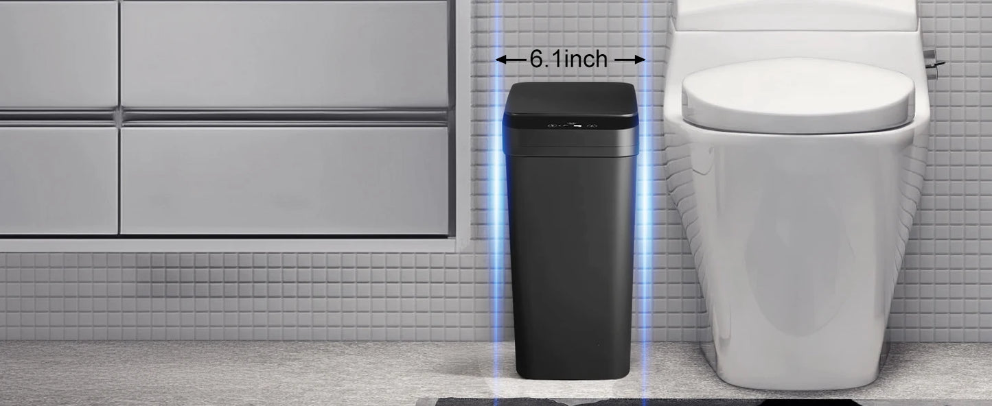 2 Pack 12L Bathroom Automatic Trash Can Touchless Motion Sensor Slim Garbage Can  Lid for Bedroom Living room Office Black
