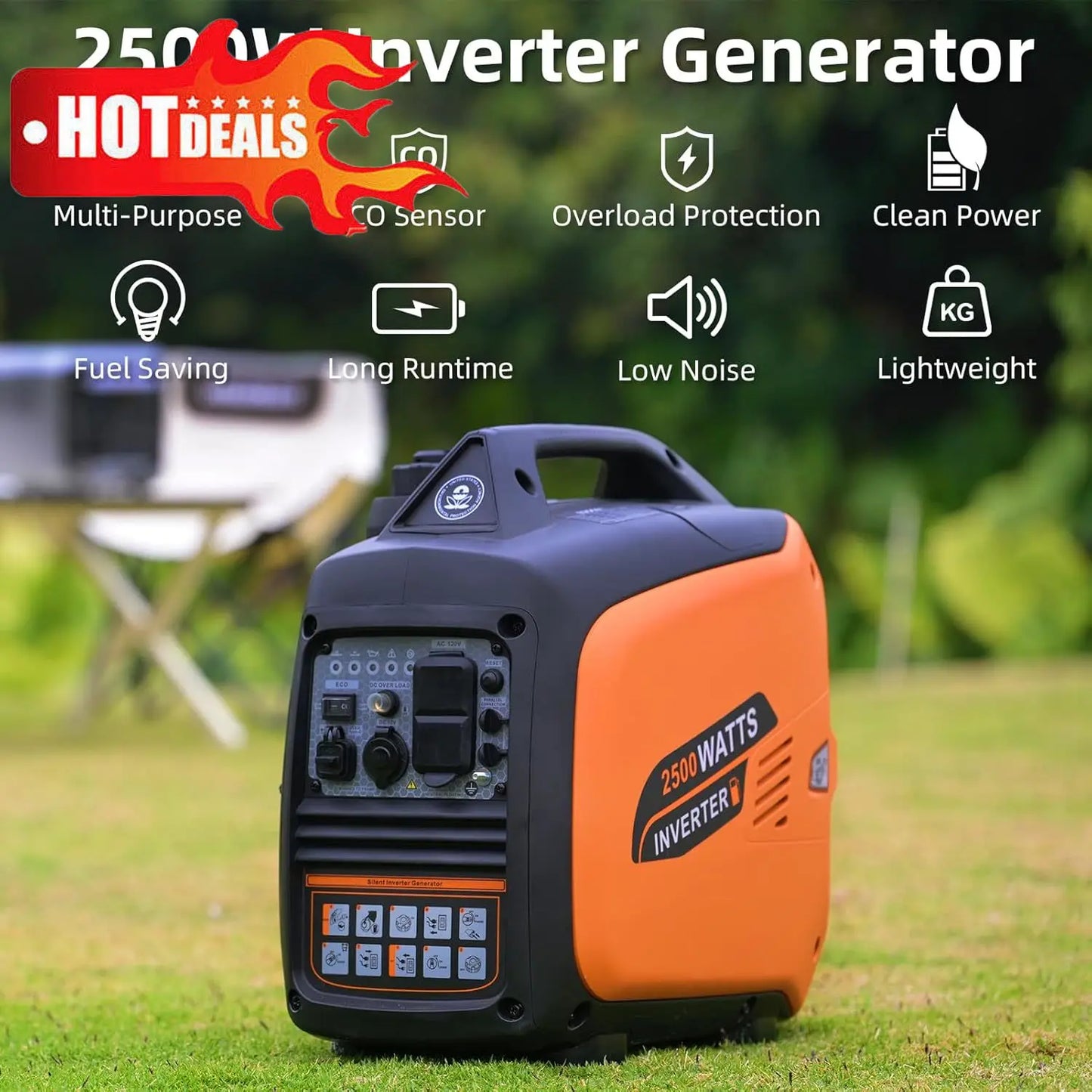 Portable Inverter Generator 2500W Gas Powered Super Quiet
