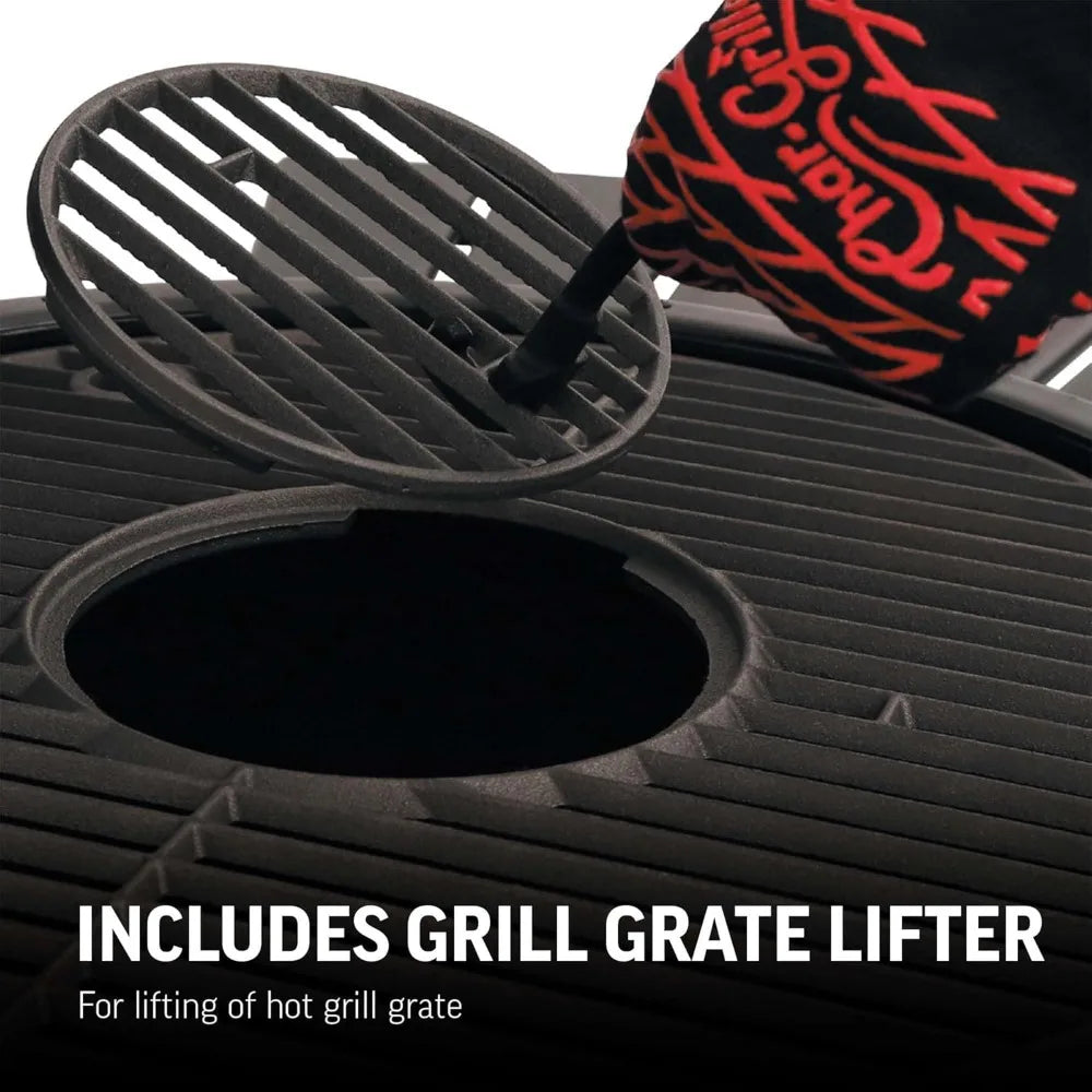 Portable Kamado Charcoal Grill and Smoker with Cast Iron Grates, Locking Lid, and 155 Square Inches Cooking Area