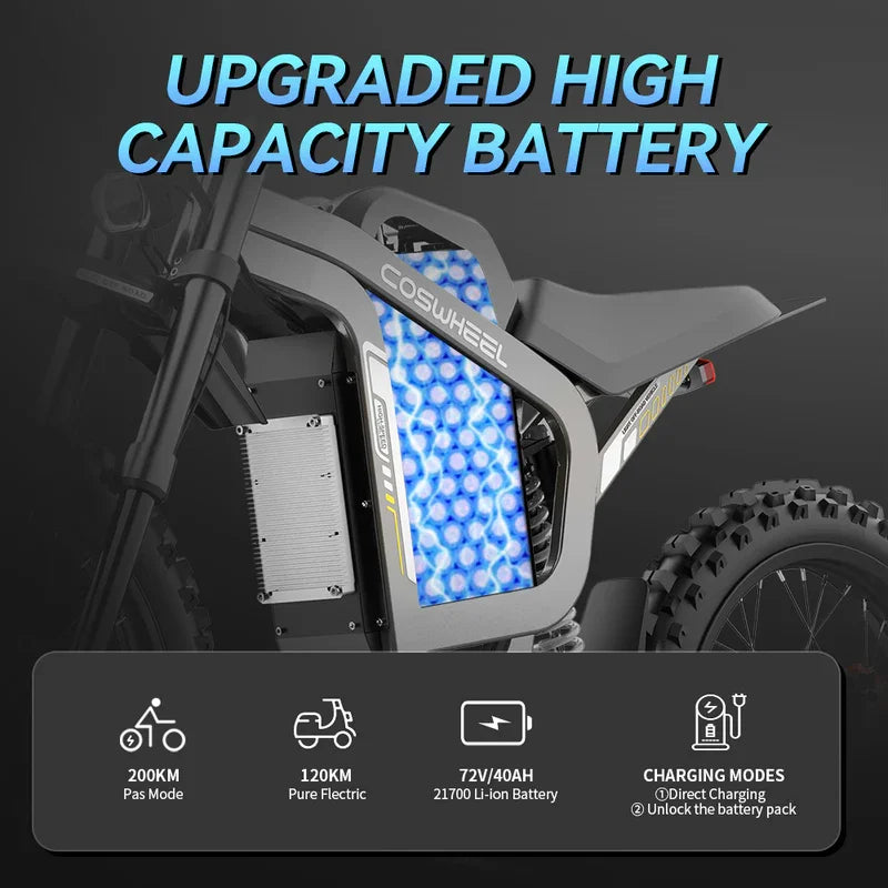 Coswheel Electric Bike 6000W Motorcycles R19 72V 40AH Battery Dirt Mountain Bike Lightweight Off-Road EBike For Adult