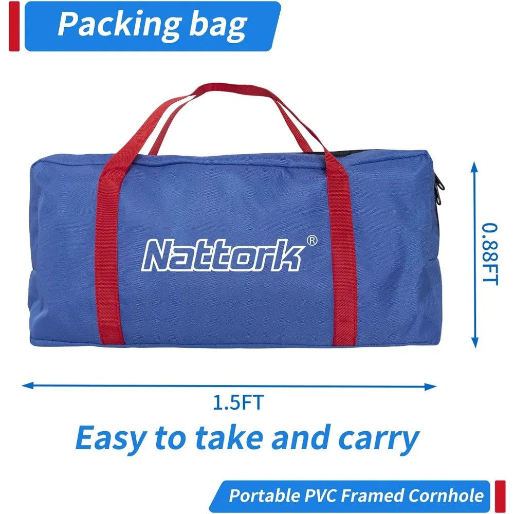 Portable Cornhole Set PVC Framed Corn Holes Outdoor Game Set with 2 Cornhole Boards, 8 Cornhole Bean Bags and Carrying Case, Cam