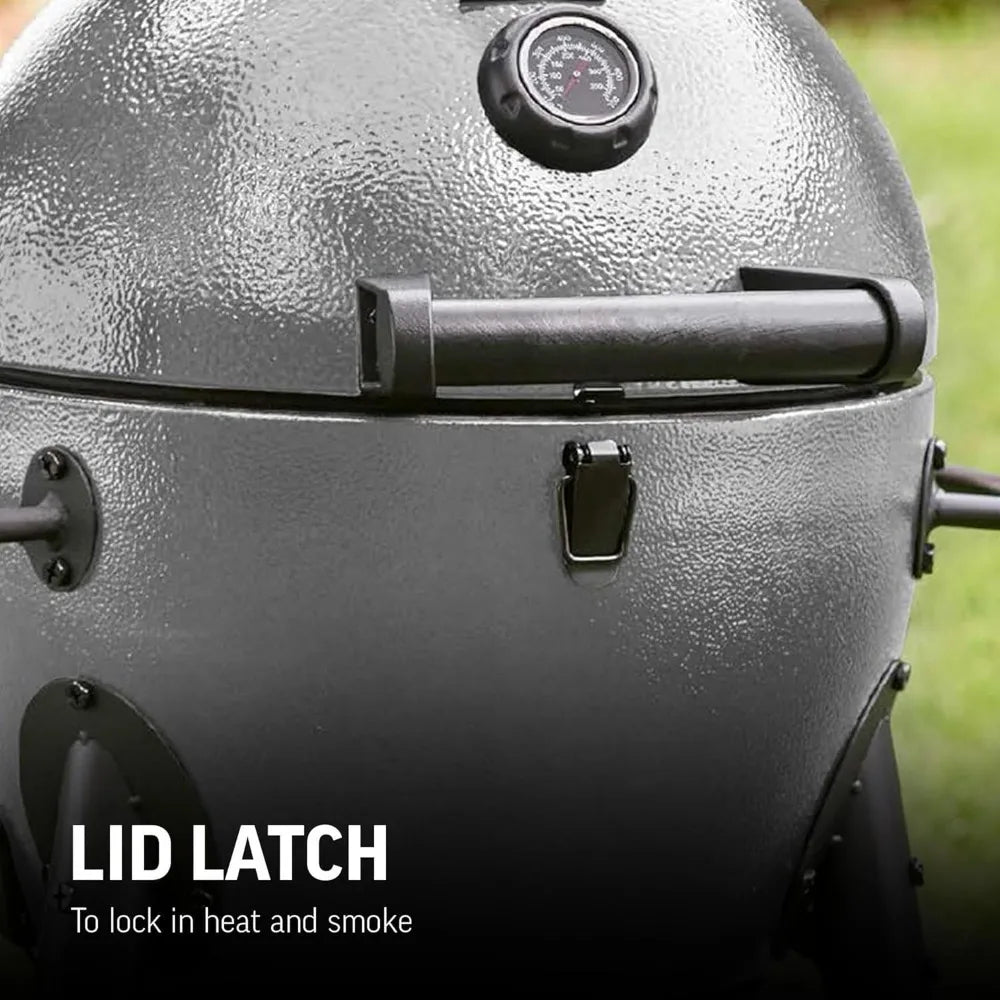 Portable Kamado Charcoal Grill and Smoker with Cast Iron Grates, Locking Lid, and 155 Square Inches Cooking Area