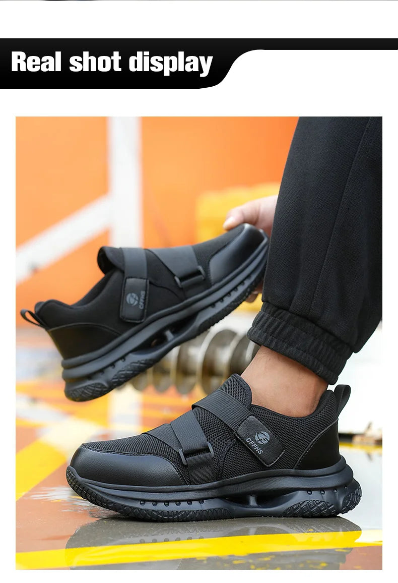 Velcro-Fastened Men's Breathable Casual Work Safety Shoes with Impact and Puncture Resistance