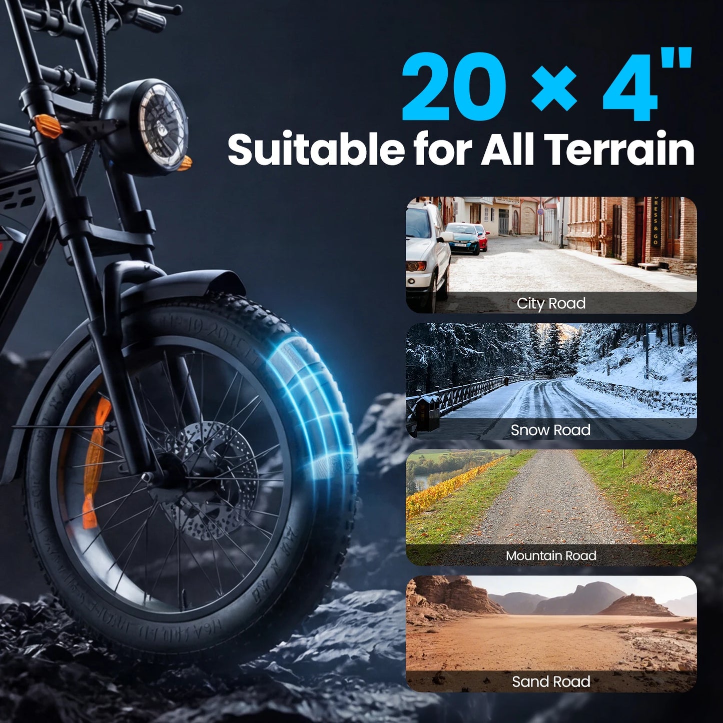 Electric Bike for Adults, 1000W Peak Motor 50 Miles Fat Tire Ebike with 48V 15Ah Removable Battery 20" Fat Tire Electric Bike, Front Suspension and 7-Speed