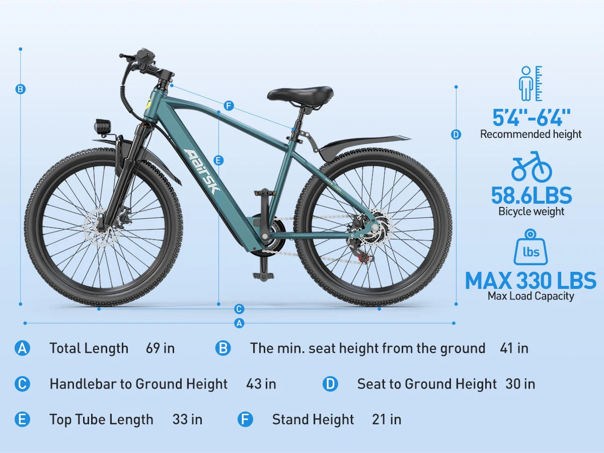Aairsk GT300 Adult E-bike 26 Inch Fat Tire E-Mountain bike Off-road Electric bicycle 400W Motor 36V 10.4Ah Battery Electric Bike