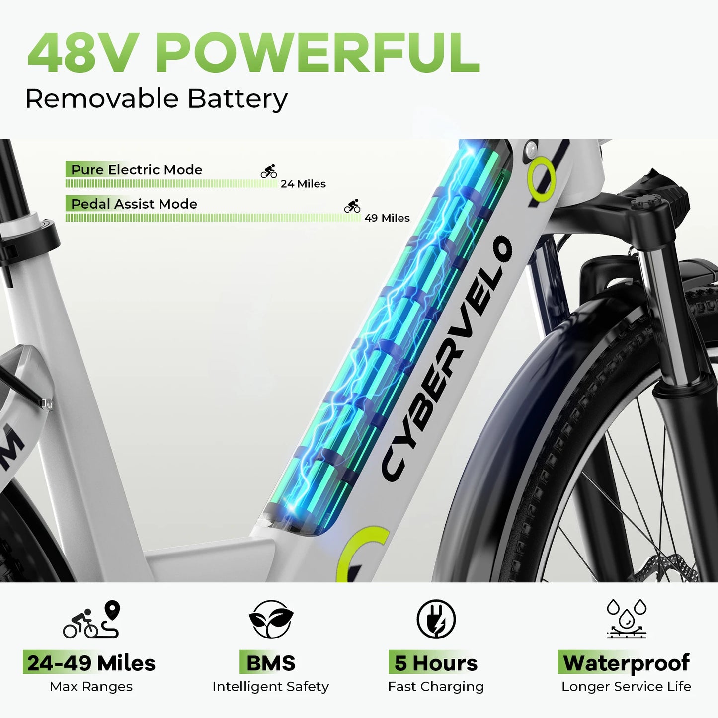 1000W Peak 26" Step-Thru Electric Bike, 48V Detachable Battery, 7-Speed Adult Urban Commuter Ebike EK2