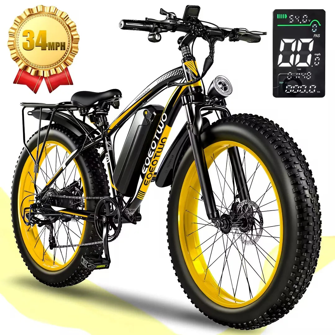 EOEOTWO 1500W Electric Bike 48V 15Ah Battery 26" 4.0 Fat Tire Ebike 34MPH High Speed Mountain Bicycle Off-Road Snow Bike for Adults