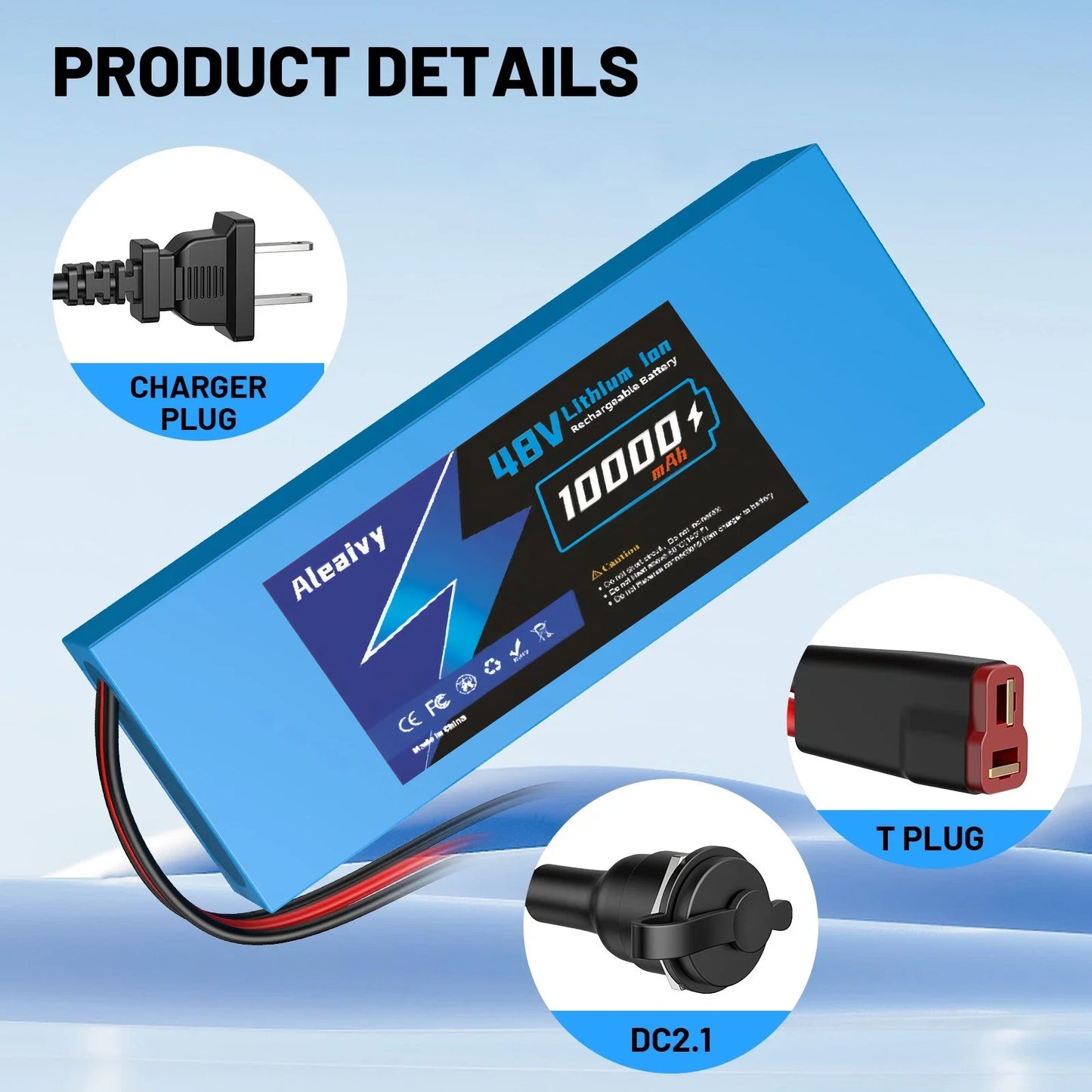 Aleaivy 36V 48V Electric Bike Lithium Battery Pack 10,14,20Ah Li ion Ebike Battery for Bicycle Scooter Motorcycle with Charger