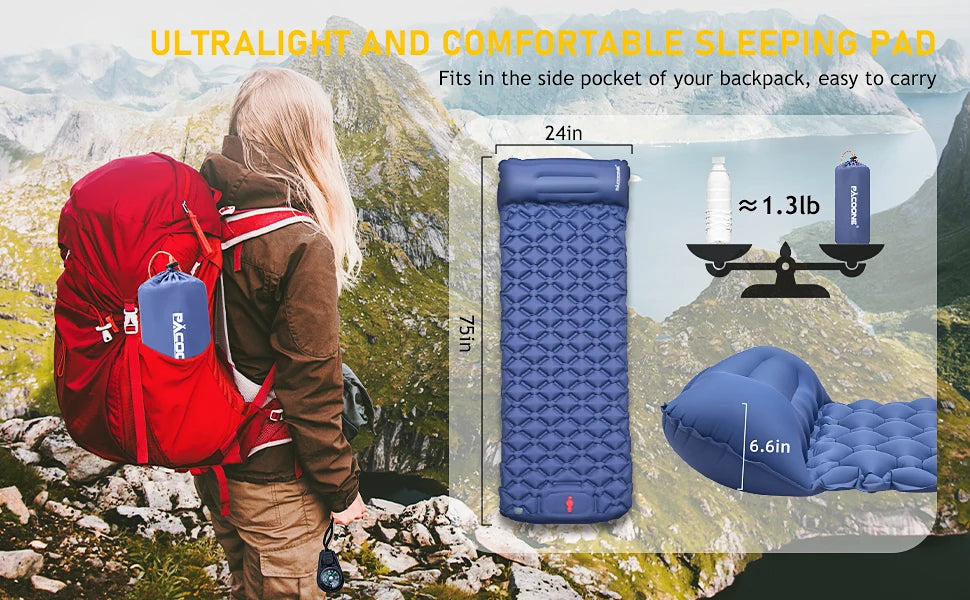 PACOONE Camping Press-type Inflatable Mattress Moisture Waterproof Outdoor Sleeping Pad Bed Beach Air Mat Tent Travel Cushion