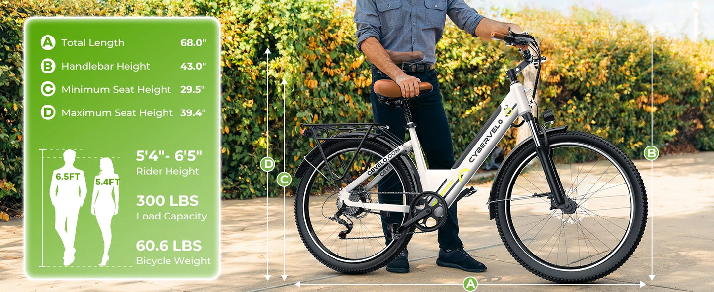 1000W Peak 26" Step-Thru Electric Bike, 48V Detachable Battery, 7-Speed Adult Urban Commuter Ebike EK2