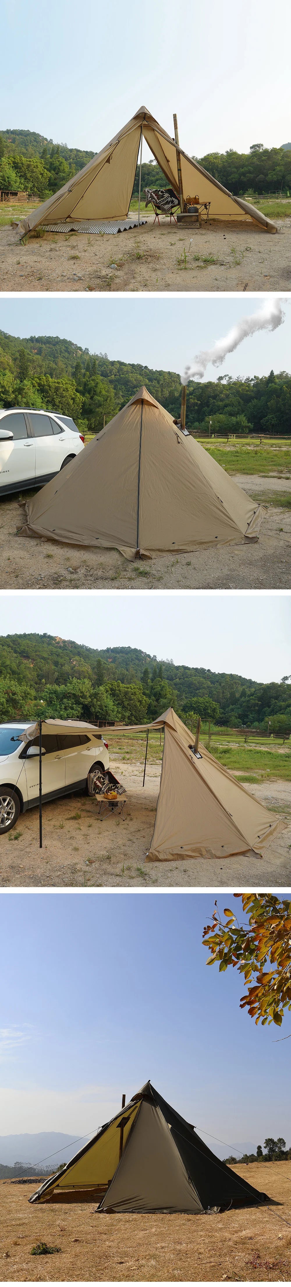 4 Season Camping Hot Tent with Stove Jack Waterproof Tipi Teepee Tent for 2 3 4 Person Winter Fishing Hiking Survival Bushcraft