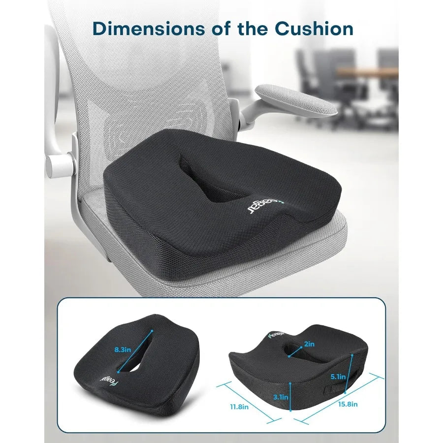 Memory Foam Seat Cushion for Office Chairs Desk Gaming Chair Pad Tailbone Comfort Support Mesh Cover Dense Hip Sciatica Car Sea