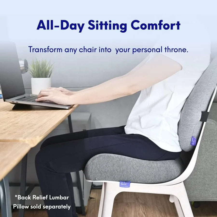 Patented Pressure Relief Seat Cushion for Long Sitting Hours on Office Chair Home Chair Car Wheelchair ExtraDense Memory Foam P